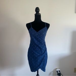 CHARLOTTE RUSSE BLUE WRAP POLKA DOT DRESS